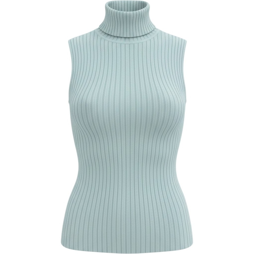 Revue Womens Silk Blend Ribbed Sleeveless Turtleneck Sweater Light Teal Sz M Y2K